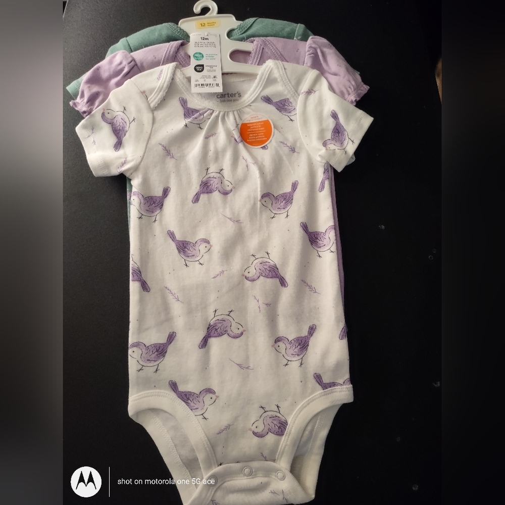 Carter's White and Purple Bird Print One Piece